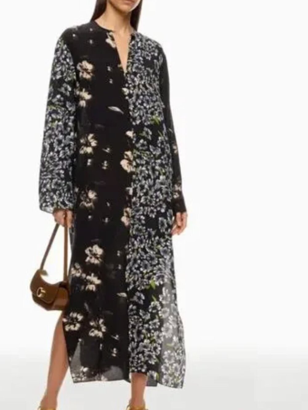 Rodebjer Sorrento Dress Floral Patchwork Long Sleeve Tunic Silk Blend Black L